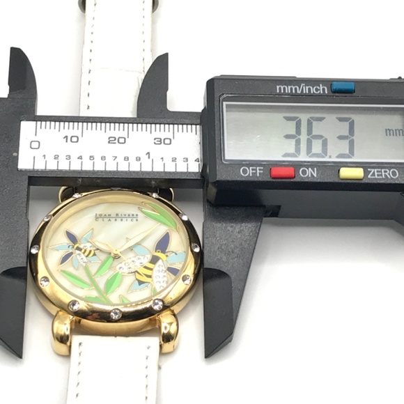 Joan Rivers Watch White Mother of Pearl Crystals Bees Floral Gold Plate Runs - Picture 11 of 13